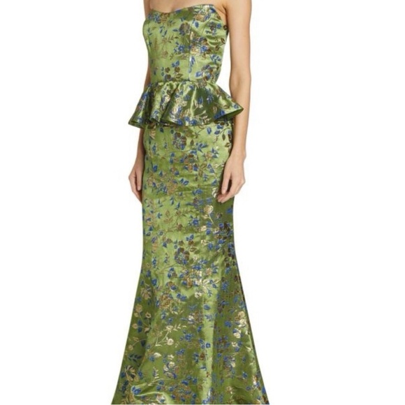 Marchesa Notte Dresses & Skirts - Marchesa Floral Green Strapless Midi Dress